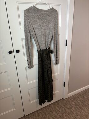 Reborn Gray Knit Top with Olive Polka Dot Skirt